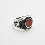 925 Solid Sterling Silver Round Carnelian Stone Ring (Size 8)