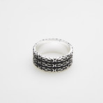 925 Solid Sterling Silver Three Row Pattern Ring (Size 8)