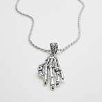 925 Solid Sterling Silver Skulls Hand Necklace