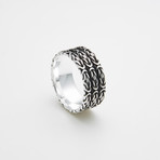 925 Solid Sterling Silver Three Row Pattern Ring (Size 8)
