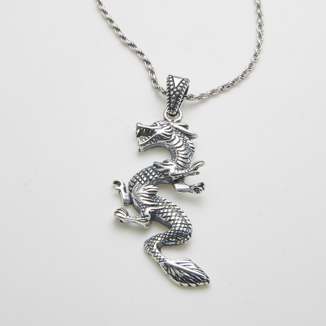 925 Solid Sterling Silver Fire Dragon Necklace