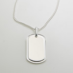 925 Solid Sterling Silver Indented Dog Tag Necklace