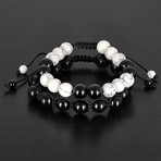 Dyed Turquoise + Onyx Natural Stones Adjustable Bracelet Set // White + Black