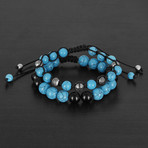 Stainless Steel + Polished Turquoise + Agate Natural Stone Bracelet Set // Silver + Blue + Black