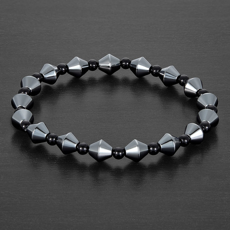 Hematite + Onyx Beaded Bracelet // Gray + Black