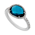 Mimi Milano 18k White Gold Diamond + London Blue Topaz Ring // Ring Size: 7