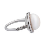 Mimi Milano 18k White Gold Diamond + White Cultured Peal Ring // Ring Size: 7.25