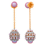 Mimi Milano 18k White Gold White Sapphire + Violet Cultured Pearl Earrings