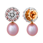 Mimi Milano 18k Two-Tone Gold White Sapphire + Violet Cultured Pearl Earrings I