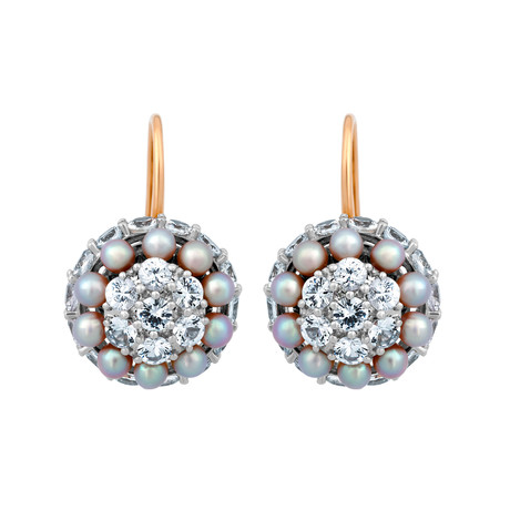 Mimi Milano 18k Two-Tone Gold White Sapphire + Violet Cultured Pearl Earrings II