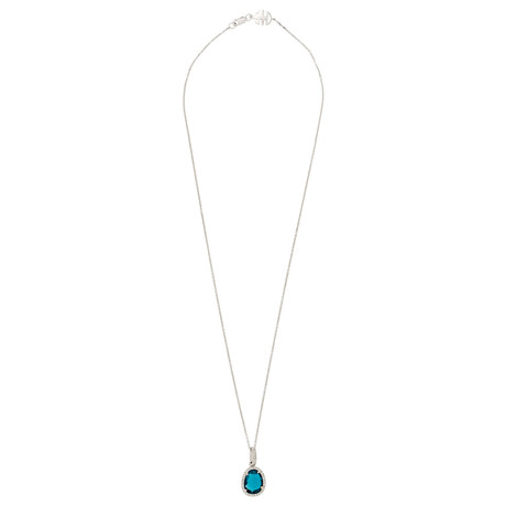 Mimi Milano 18k White Gold Diamond + London Blue Topaz Pendant Necklace I