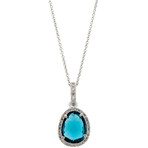 Mimi Milano 18k White Gold Diamond + London Blue Topaz Pendant Necklace I