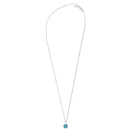 Mimi Milano 18k White Gold Blue Topaz + Diamond Pendant Necklace