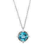 Mimi Milano 18k White Gold Blue Topaz + Diamond Pendant Necklace