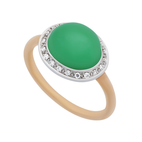 Mimi Milano 18k Two-Tone Gold Green Jade + Diamond Ring // Ring Size: 7