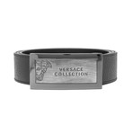 Versace // Medusa Stainless Steel Logo Buckle Pebble Leather Belt // Black (Size: 34)