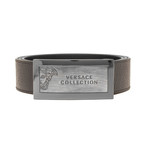Medusa Stainless Steel Logo Buckle Pebble Leather Belt // Brown (38)