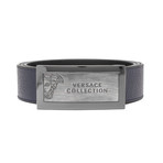 Versace // Medusa Stainless Steel Logo Buckle Pebble Leather Belt // Blue (Size: 34)