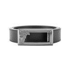 Versace // Medusa Stainless Steel Long Horizontal Buckle Pebble Leather Belt // Black (Size: 40)