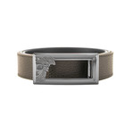 Versace // Medusa Stainless Steel Long Horizontal Buckle Pebble Leather Belt // Brown (Size: 38)