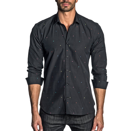 Star Print Long Sleeve Shirt // Black + Multicolor (XS)