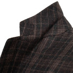 Plaid Wool Blend 3 Roll 2 Button Sport Coat // Brown (US: 46R)
