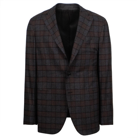 Check Cashmere 3 Roll 2 Button Sport Coat // Brown + Gray (US: 46R)