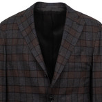 Check Cashmere 3 Roll 2 Button Sport Coat // Brown + Gray (US: 46R)