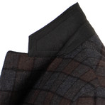 Check Cashmere 3 Roll 2 Button Sport Coat // Brown + Gray (US: 54R)