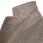 Herringbone Wool Blend 3 Roll 2 Button Sport Coat // Brown (US: 46R)