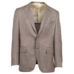Herringbone Wool Blend 3 Roll 2 Button Sport Coat // Brown (US: 50R)