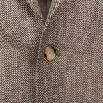 Herringbone Wool Blend 3 Roll 2 Button Sport Coat // Brown (US: 46R)