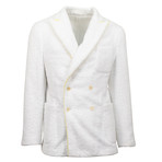Terry Double Breasted Cotton Sport Coat // White (US: 46R)