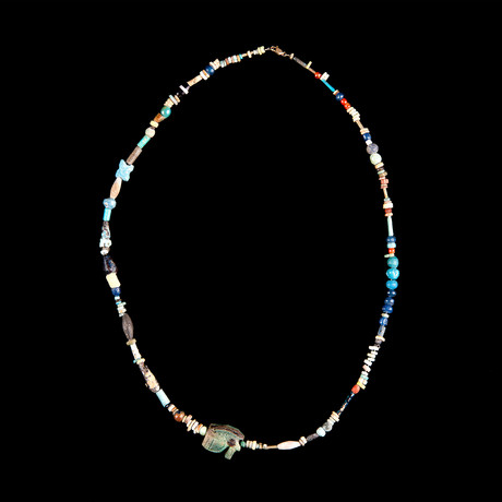 Egyptian Faience Bead Necklace + Blue Eye of Ra Amulet // Late Period Egypt // 712-343 BCE