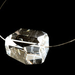 Huge Marquise Shape Pendant of Quartz with Lodolite Inclusions Mounted on Italian Granulated Silver String Necklace.