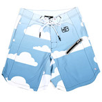 Powder Blue Clouds Trunks // Blue + White + Pink (S)