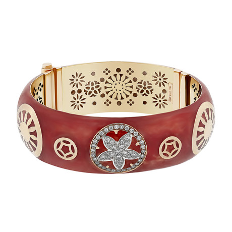 Nouvelle Bague India Preziosa 18k Rose Gold Diamond + Red Enamel Bangle Bracelet