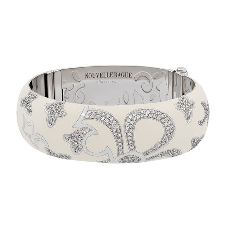 Nouvelle Bague 18k White Gold Diamond + White Enamel Bangle Bracelet