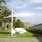 10' Square White Cantilever Tilt Umbrella + Base (White Base + Frame)