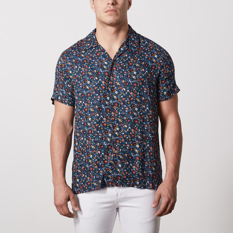 Griffin Casual Camp-Collared Short Sleeve Button Down // Teal (L)