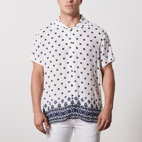Fowler Casual Camp-Collared Short Sleeve Button Down // Blue + White (S)