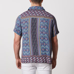 Ferrell Casual Point-Collared Short Sleeve Button Down // Blue + Embroidery (L)