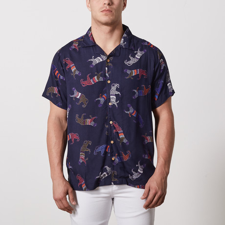 Keller Casual Camp-Collared Short Sleeve Button Down // Navy (S)