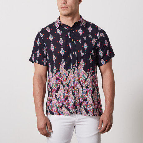 Cisneros Casual Point-Collared Short Sleeve Button Down // Navy (S)