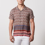 Guzman Casual Camp-Collared Short Sleeve Button Down // Maroon (M)
