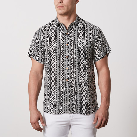 Liu Casual Point-Collared Short Sleeve Button Down // Black + White (S)