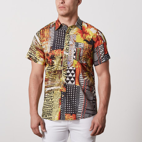Ortiz Casual Point-Collared Short Sleeve Button Down // Multicolor (L)