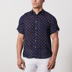 Macias Casual Point-Collared Short Sleeve Button Down // Navy (L)
