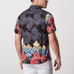Wheeler Casual Point-Collared Short Sleeve Button Down // Black + Embroidery (S)