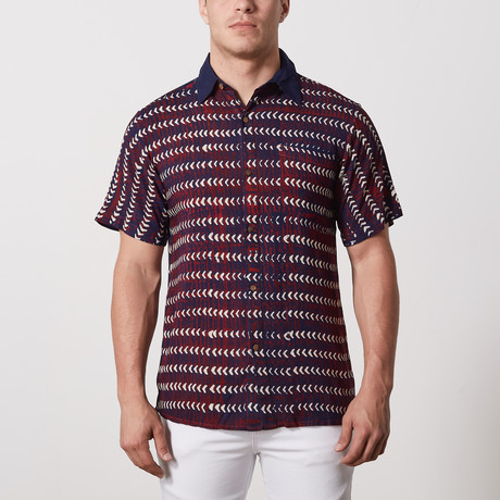 Bell Casual Point-Collared Short Sleeve Button Down // Navy (S)